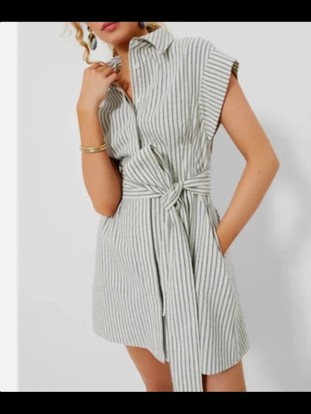 Tuckernuck Striped Tie-Waist Mini Dress - White & Gray